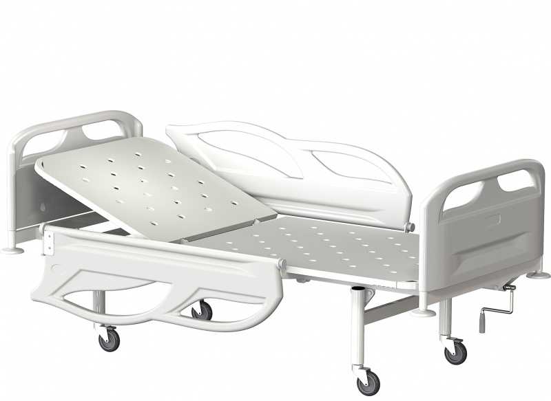 Кровать общебольничная КФО-01-«МСК» с винтовой регулировкой подголовника, на колесах, спинки-пластик, ложе-метал (код МСК-2101)