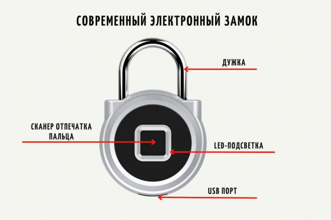 Умный навесной биометрический электронный замок SAFEBURG SMART Padlock 1960