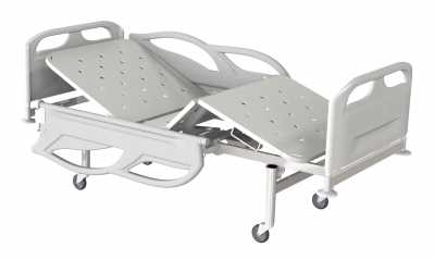 Кровать медицинская функциональная трехсекционная с винтовой регулировкой, на колесах, спинки-пластик, ложе-метал МСК-2103Э